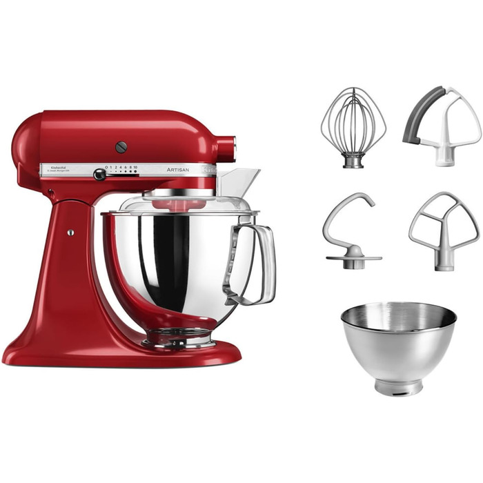 Кухонний комбайн KitchenAid Artisan Empire Red: тістоміс, блендер, насадки, 4.8 л, 2 чаші з нержавіючої сталі