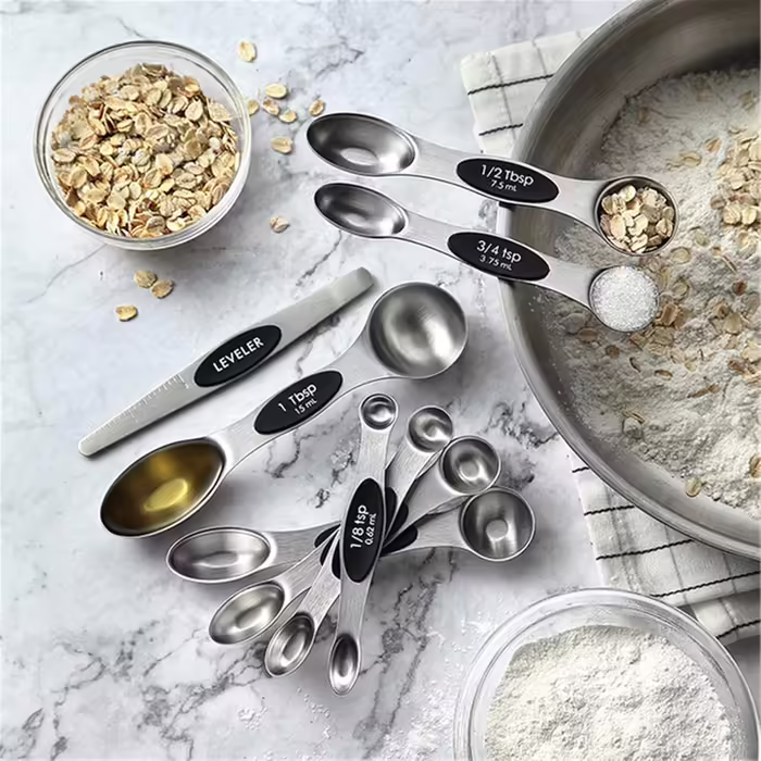 Stainless Steel Double-Head Measuring Spoon 8-Piece Set - Spice Scale Measuring Spoons, Magnetic Measuring Cups, Scraper, Baking Tool for Baking, Cooking, Kitchen (Color: Black, Size: One size)