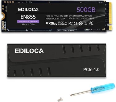 SSD накопичувач 500GB NVMe M.2 PCIe Gen4 з радіатором для PS5, ноутбука та ПК, 7400 MB/s, 3D NAND TLC