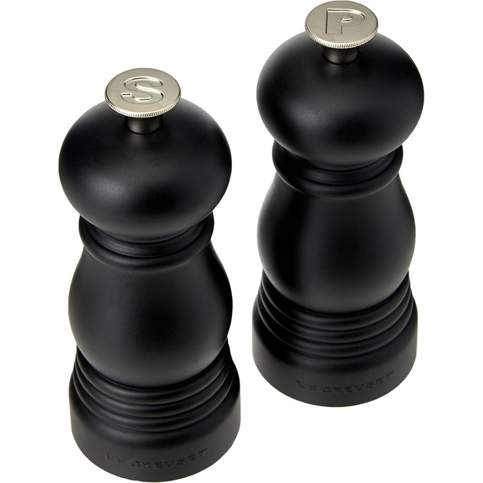 Le Creuset Small Mill Set, Salt and Pepper Mills, ABS Plastic, Each 5 x 5 x 12.1 cm, Ceramic Grinder, Matte Black, 44900110000000