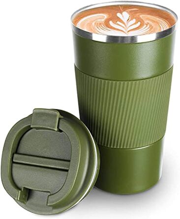 Термокружка-термос із нержавіючої сталі, 510 мл, зелена, з подвійними стінками, для напоїв, з кришкою, для подорожей, авто