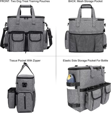 Чемодан для собак та котів Modoker: органайзер для подорожей з підстилкою, 2 миски, 2 контейнери для корму, темно-сірий