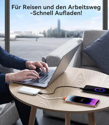 Портативний зарядний пристрій TORRAS 10000mAh з кабелем USB-C, 22.5W PD3.0, білий. Сумісний з iPhone, Samsung, AirPods.