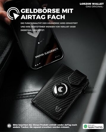 Гаманець LORZOR з відділенням для AirTag, RFID-захистом, монетницею та з натуральної шкіри для чоловіків