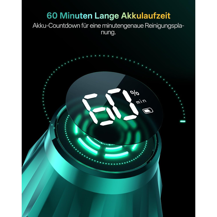 Бездротовий пилосос Vexilar V15Max з функцією миття підлоги, 60KPa/600W/60хв, гнучкий шланг, док-станція, GreenEye, насадка для твердих підлог та шерсті тварин, об'єм 1,5л, для килимів та шерсті тварин, колір: блакитний