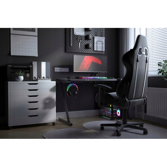 Ігровий комп'ютерний стіл для геймерів та школярів, білий з карбоновим покриттям