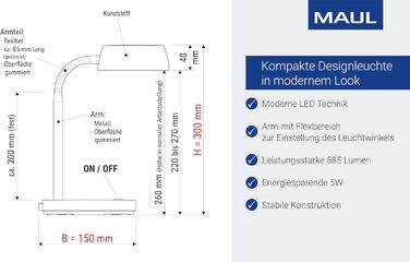 Світлодіодна лампа для столу MAULjoy | Настільна лампа з підставкою | Світлодіодна лампа для офісу та дому | Регульована LED лампа з теплим білим світлом 3000K | 33,5 см (висота) | Чорний колір
