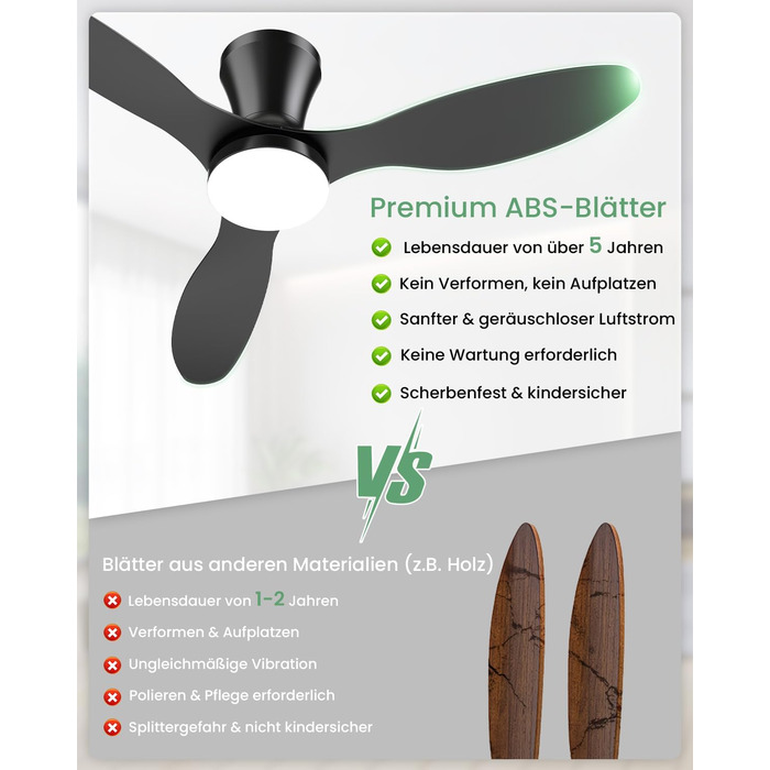 Стеляний вентилятор з підсвічуванням, тихий, 106 см. З пультом керування, 3 режими, регульоване LED-освітлення, 6 швидкостей для спальні/вітальні