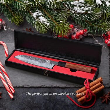 Японський ніж Santoku Mitsumoto Sakari 19 см, ручка з рожевого дерева, сталь з високим вмістом вуглецю, в подарунковій коробці