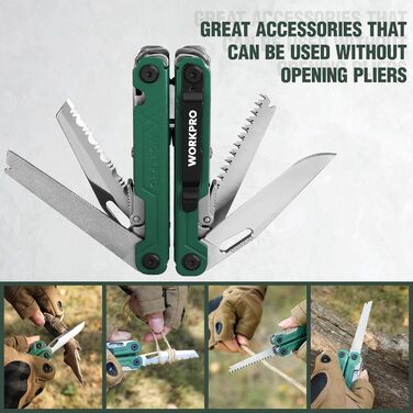 Мультитул WORKPRO 18 в 1: мультиінструмент з нержавіючої сталі з ножем, відкривачкою, ножицями, кліпсою для ременя. Ідеально для кемпінгу, ремонту, подарунок. У комплекті сумка.