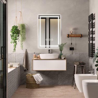 Дзеркало для ванної кімнати 40x60 см з LED-підсвічуванням, антизапар, регулювання яскравості, 3 кольори світла