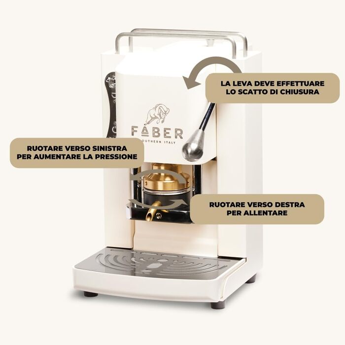 Кавова машина FABER Pro Mini Deluxe для ESE-подушечок 44 мм, хром, латунний прес, Pure White
