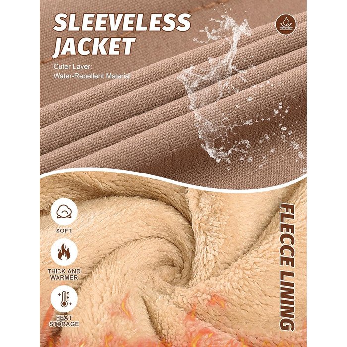 Xnova Тепла зимова жилетка для чоловіків з флісовою підкладкою Sherpa, жилетка-куртка, для полювання, роботи, на відкритому повітрі, хакі, розмір L