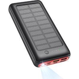 Сонячний Power Bank 27000mAh 22,5W PD20W, USB-C, портативний зарядний пристрій для iPhone 16/15/14/13/12, кемпінг, на вулицю, червоний