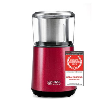 Електрична кавомолка TZS First Austria: 200W, 27 000 об/хв, 4 леза з нержавіючої сталі, 50г контейнер, тиха робота, легке очищення, з кабелем