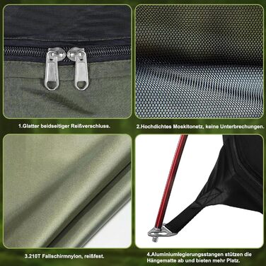 Гамак COVACURE вуличний з москітною сіткою для 2 осіб 270x140 см, вантажопідйомність 200 кг - легкий гамак для кемпінгу, саду, подорожей