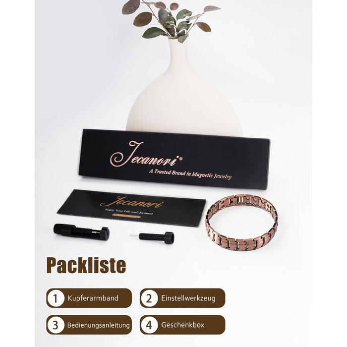 Масивне браслет на зап'ястя для чоловіків Jecanori з міді, регульований розмір, магнітний браслет з 3500 Гаус, подарункова коробка