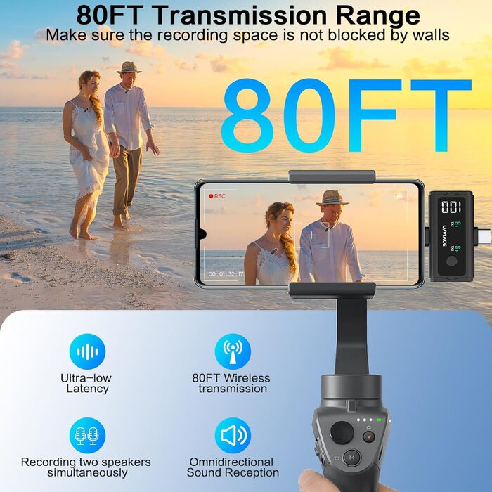 Мікрофон-петличка 3-в-1 для iPhone, Android, камери: бездротовий мікрофон з шумозаглушенням, 45 годин роботи, цифровий дисплей, кейс для зарядки, відеозйомка, стрімінг