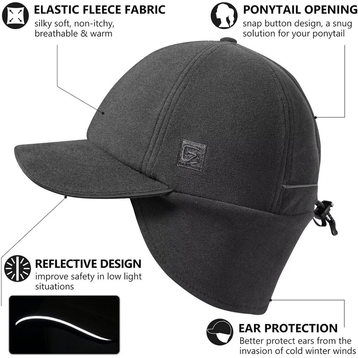 Шапка з флісу GADIEMKENSD для жінок з козирком, світловідбиваюча зимова шапка (55-58, Темно-сірий)