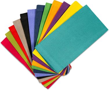 Cotton Craft - Napkins, 100% Cotton, 20 x 20 Oversized - Set Contains Magenta, Lime, Red, Stone, Black, Lavender, Grape, Orange, Teal, Navy Blue, Mustard, and Leaf, Cotton, Blue, 20x20