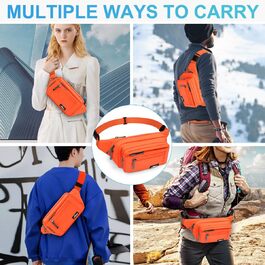 Чоловіча та жіноча поясна сумка-бананка з дощовиком, велика, з нейлону, 5 відділень на блискавці, для подорожей, спорту, прогулянок з собакою (Оранжева)