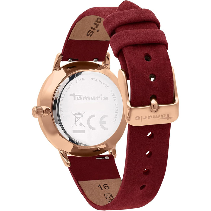 Жіночий годинник Tamaris з шкіряним ремінцем (рожеве золото / ремінець бордовий)