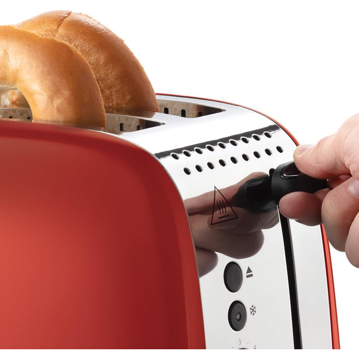 Russell Hobbs Toaster [for 2 slices] Colours Plus Stainless Steel Red (extra wide slots, includes bagel attachment, 6 browning levels + defrost function, Lift & Look function, 1600W) 26554-56 Toaster Compact NEW