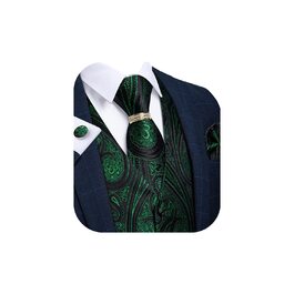 Костюмний жилет DiBanGu 5 шт. (жилет, краватка, нагрудна хустинка, запонки, кільце для краватки) XL, зелений/чорний