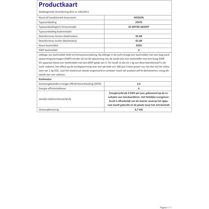 Мобільний кондиціонер MEDION E701 (7000 BTU) з випускним шлангом, для приміщень до 25м², 3-в-1 (охолодження, осушення, вентиляція), з пультом дистанційного керування та режимом сну, MD 37730