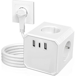 Мережевий фільтр з вимикачем AOUOO, 8 розеток, 2м кабель, 3USB/3Type-C (5V/3.1A), 250V/16A, захист від перенапруги 3840W, чорний