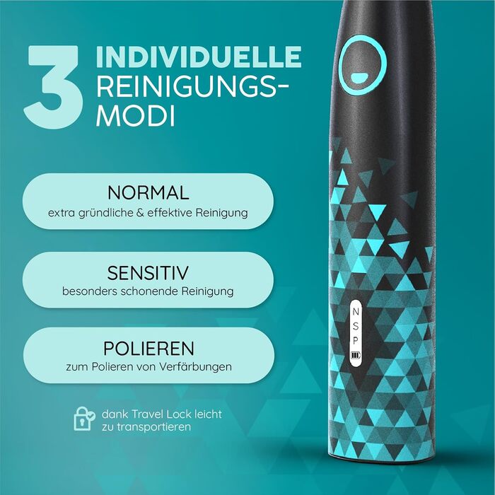 Електрична звукова зубна щітка happybrush® Eco Vibe 3 - Чорний колір - Набір з 4 насадок - Тестовий лідер - 100 днів тестування