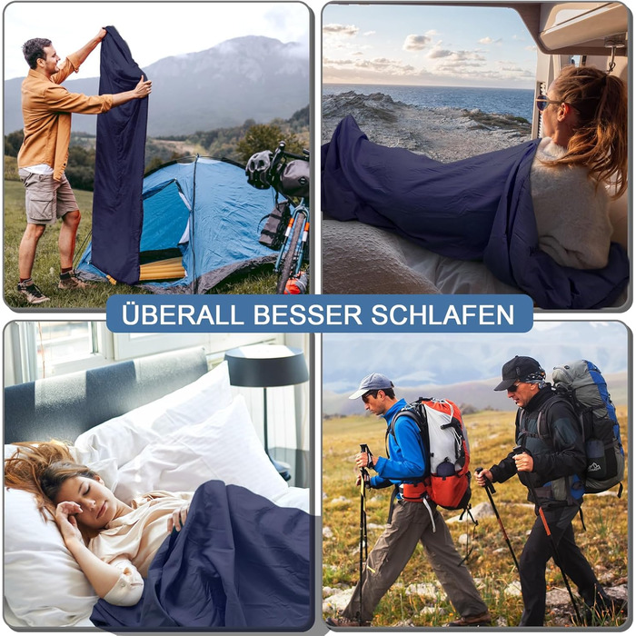 Спальний мішок туристичний 2в1, мікрофібра, 220x95 см, для кемпінгу, хостелів, гірських притулків, зелений/темно-синій