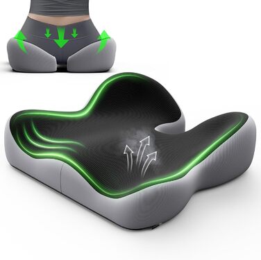 Ортопедична подушка для сидіння Benazcap з Memory Foam - для офісного крісла, автомобіля, інвалідного візка. Зменшує біль у куприку. Чорний/Сірий колір