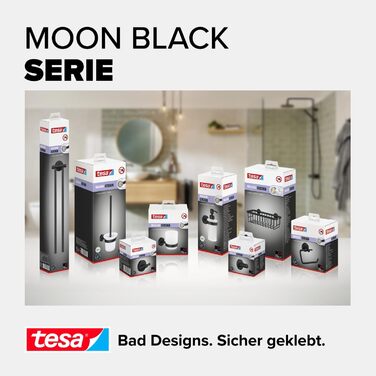 Кільце для рушників tesa Moon Black, овальне, матове чорне, настінне, без свердління, з клеєм, 53x184x130 мм