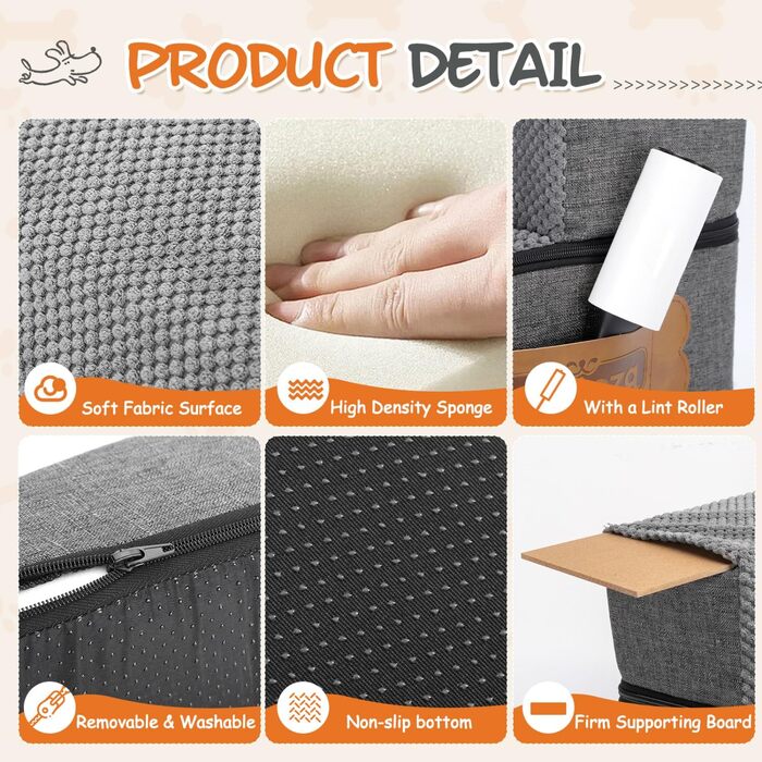 Сходинка для собак Nobleza: компактна, з валиком для шерсті, 3 сходинки, для маленьких собак та котів, під ліжко/софу