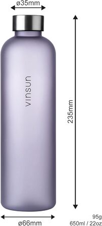 VINSUN Water Bottle 650ml, 1000ml, 1500ml - Leak-proof, Carbonated Beverage Safe, BPA-free, Tritan - Lightweight Water Bottle for Sports, Outdoors, School, Cycling, Office (650 ml, Purple)