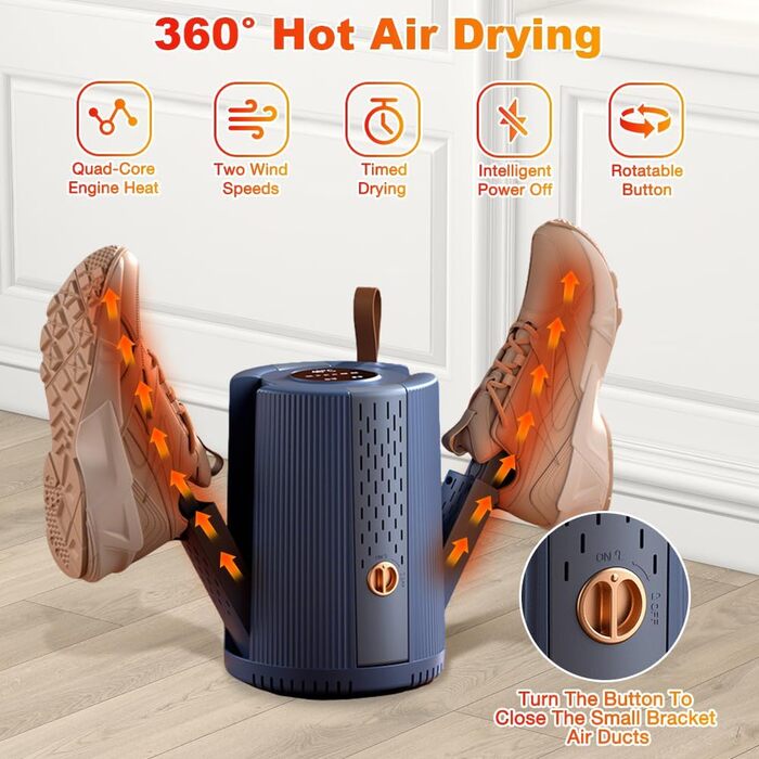 Електричний сушильник для взуття та рукавичок, телескопічний, з таймером, блакитний