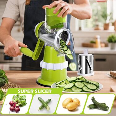 Ручна тертка для овочів 3-в-1 з нержавіючої сталі, терка для сиру з ручкою та 3 змінні леза, для салату, горіхів, фруктів, піци