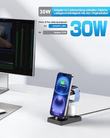 Швидкісна зарядна станція ADADPU 30W USB-C для кількох пристроїв, чорна