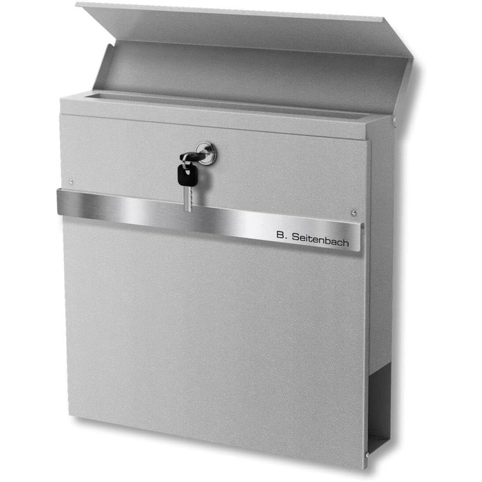 Поштовий ящик Metzler з газетницею Anthrazit, персоналізований з табличкою з нержавіючої сталі V2A, порошкове покриття RAL 7016, настінний, Stelio (RAL 9007)