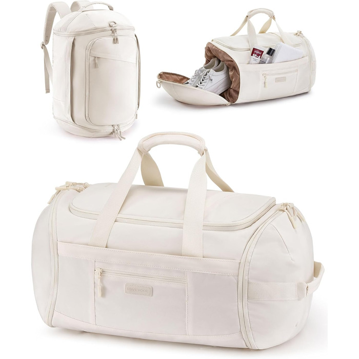 Спортивна сумка LOVEVOOK для жінок та чоловіків, велика сумка для тренувань, туристична сумка з відділенням для взуття, водонепроникна сумка для плавання, Travel Duffle Bag з функцією рюкзака, 45L, 51*28*32 см, Зелений (Бежевий)