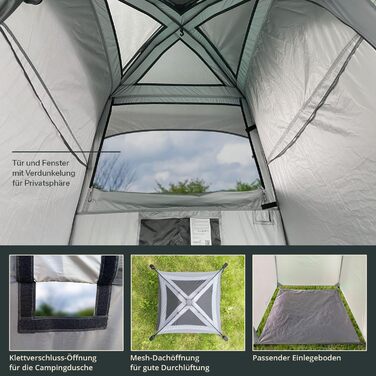 Skandika Camping Shower Tent | Changing Tent with 210cm Height, Silver-Coated, Private, Separate Ground Sheet, Coverable Window with Mosquito Net, Shower Attachment | Toilet Tent (Quick Setup)