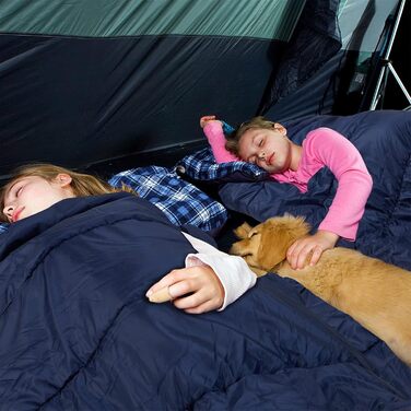 Cotton Flannel Double Sleeping Bag for Camping, Hiking, and Backpacking - Queen Size 2 Person Waterproof Sleeping Bag for Adults & Teens - Lightweight Blue/Blue