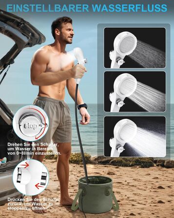 AUTOPkio Camping Shower 12V, Portable Plug-and-Play Outdoor Camping Shower Set with Upgraded Pump for RV, Travel, and Car Washing (Without Spray Gun)