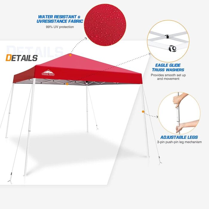 EAGLE PEAK 3 m x 3 m Pop-Up Tent with Sloping Legs (Red)