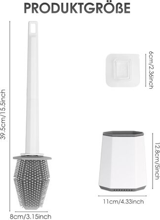 Набір для туалету: щітка для унітазу з тримачем, нержавіюча сталь та силікон, кріплення на стіну, чорний колір