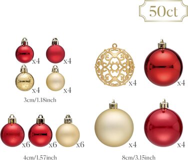 Набір ялинкових прикрас Valery Madelyn (50 шт.) - ялинкові кулі, червоно-золотий декор з підвісками