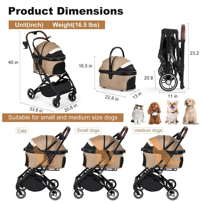 Дитяча коляска для домашніх тварин: собак та котів, компактна, складна, сірого кольору