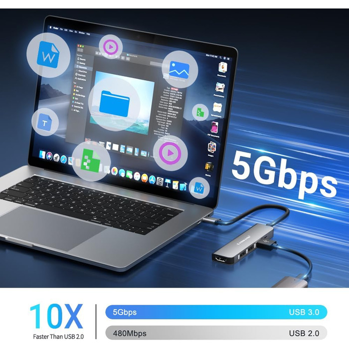 Док-станція USB-C хаб 3 Display-2025: 3 монітори, 2x HDMI 4K, VGA, Ethernet 1000M, 4 USB A 3.0/2.0, 100W PD, SD/TF, AUX 3.5mm, адаптер для Windows/Mac/Dell/HP