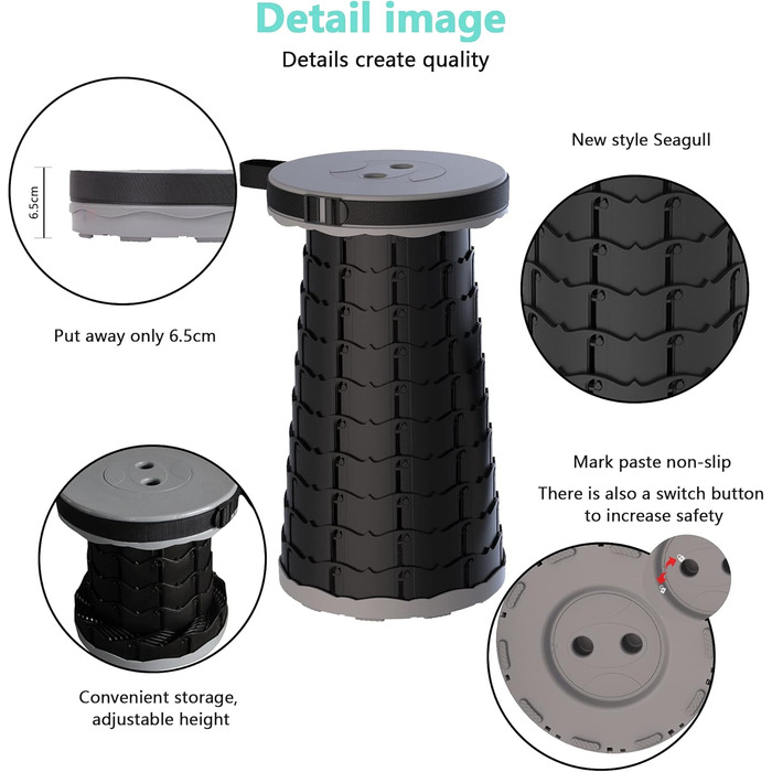 Складаний туристичний стілець-табурет, сірий. Максимальне навантаження 200 кг. Ідеально для кемпінгу, риболовлі, пікніків та подорожей. З сумкою для перенесення.